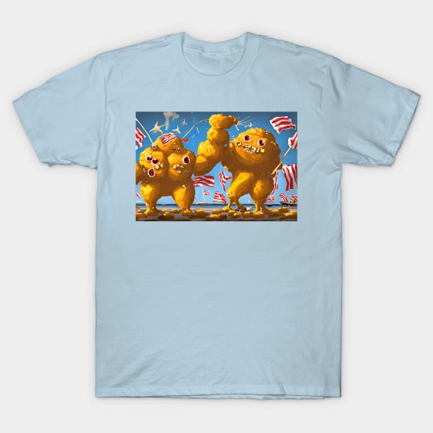 American Cheesy Meatball Monsters Storming the Beaches of Normandy T-Shirt by Bee's Pickled Art